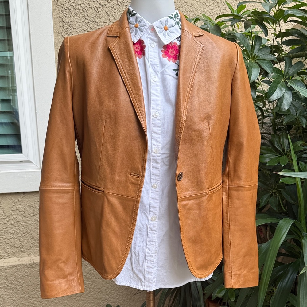 New Massimo Dutti Natural Leather Jacket with Pockets